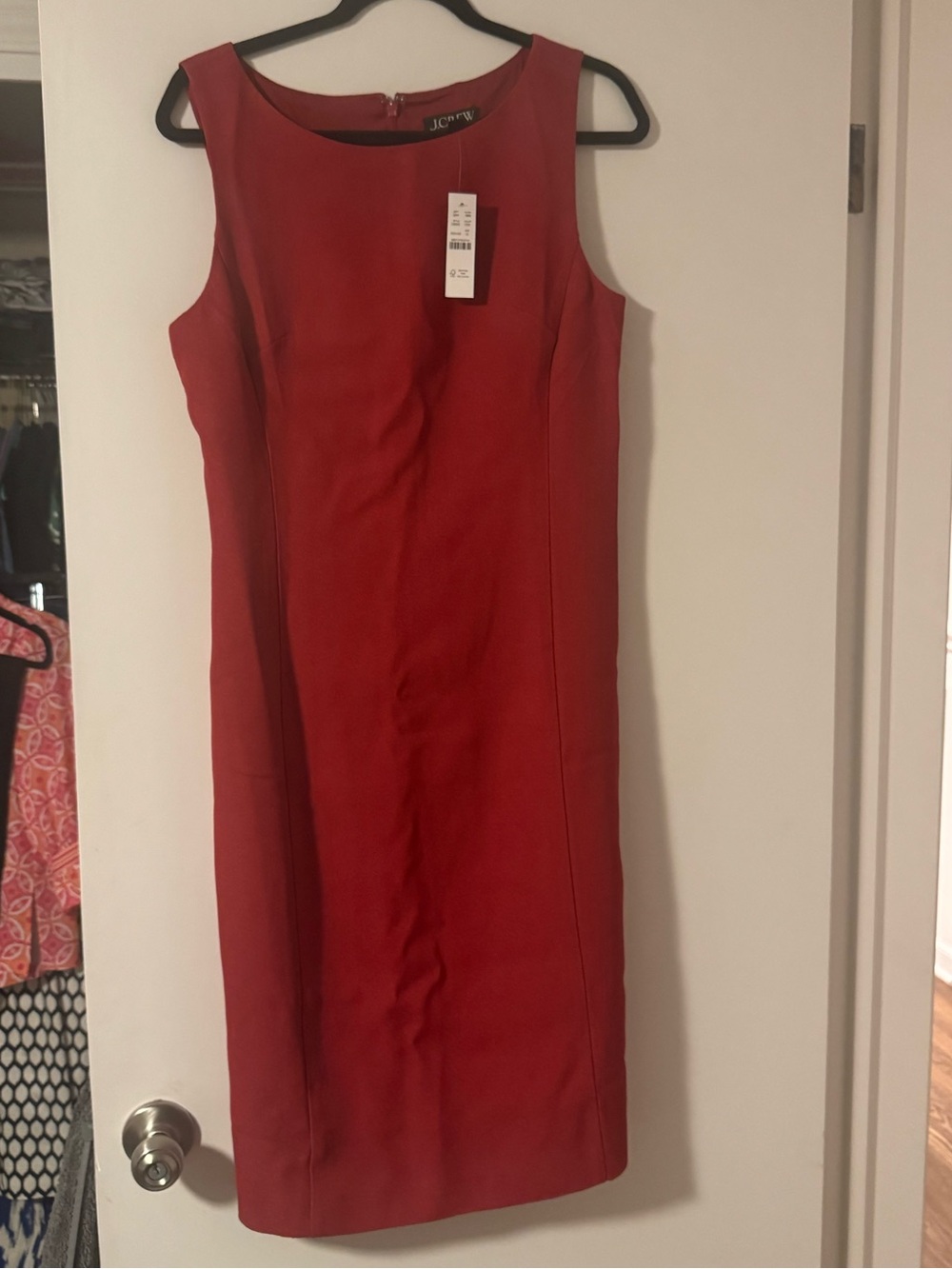 J. Crew Sleeveless Brick-Red Midi Sheath Dress